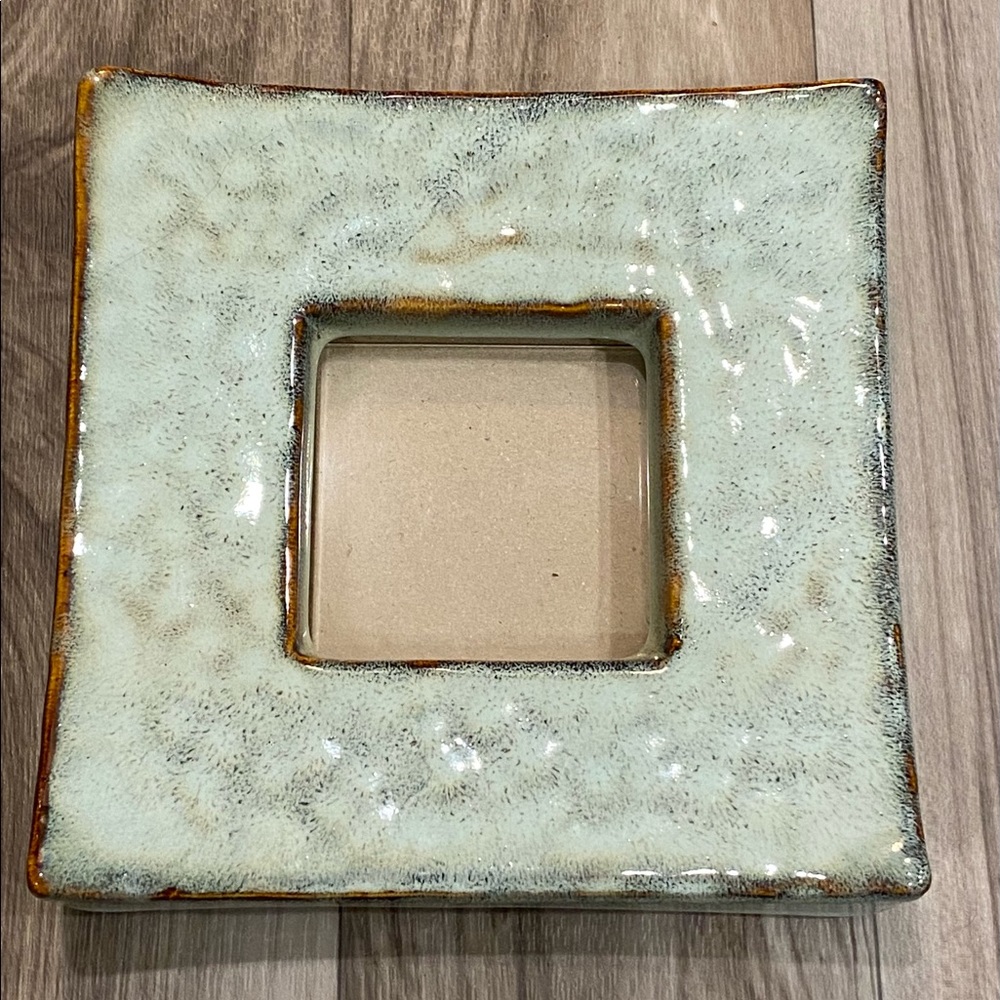 Pale Aqua Blue Thick & Heavy Ceramic Square Picture Frame w/ Curved Corners